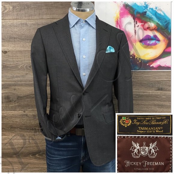 Hickey Freeman Mens Blazer Sport Coat Two Button Casual Jacket 40R Wool Suits‎
